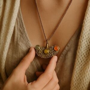 Vintage Boho Perfume Snuff Bottle Necklace With Stones